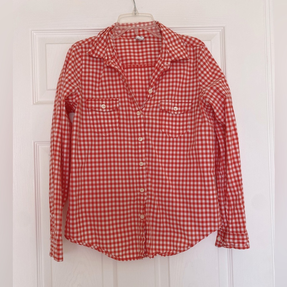 Old Navy Orange Checkered Button Down Size Small